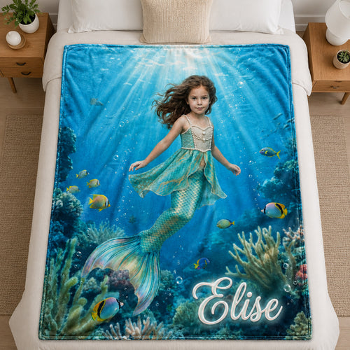 Mermaid Princess Realistic Personalized Blanket
