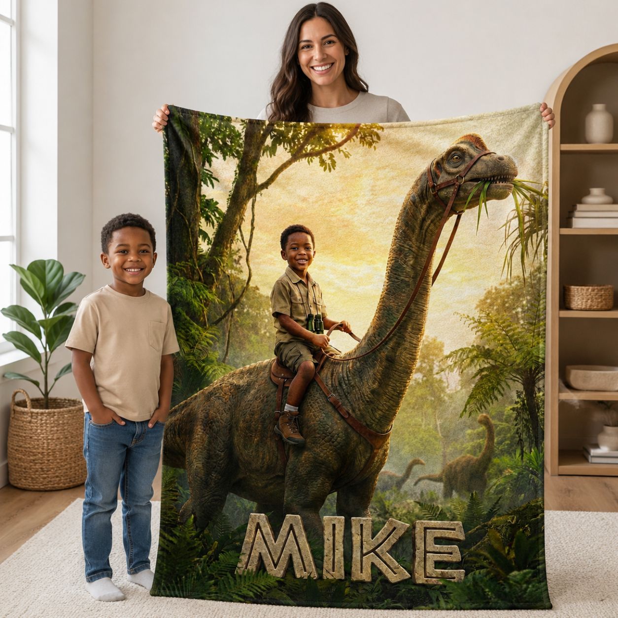 Dinosaur Rider Realistic Personalized Blanket
