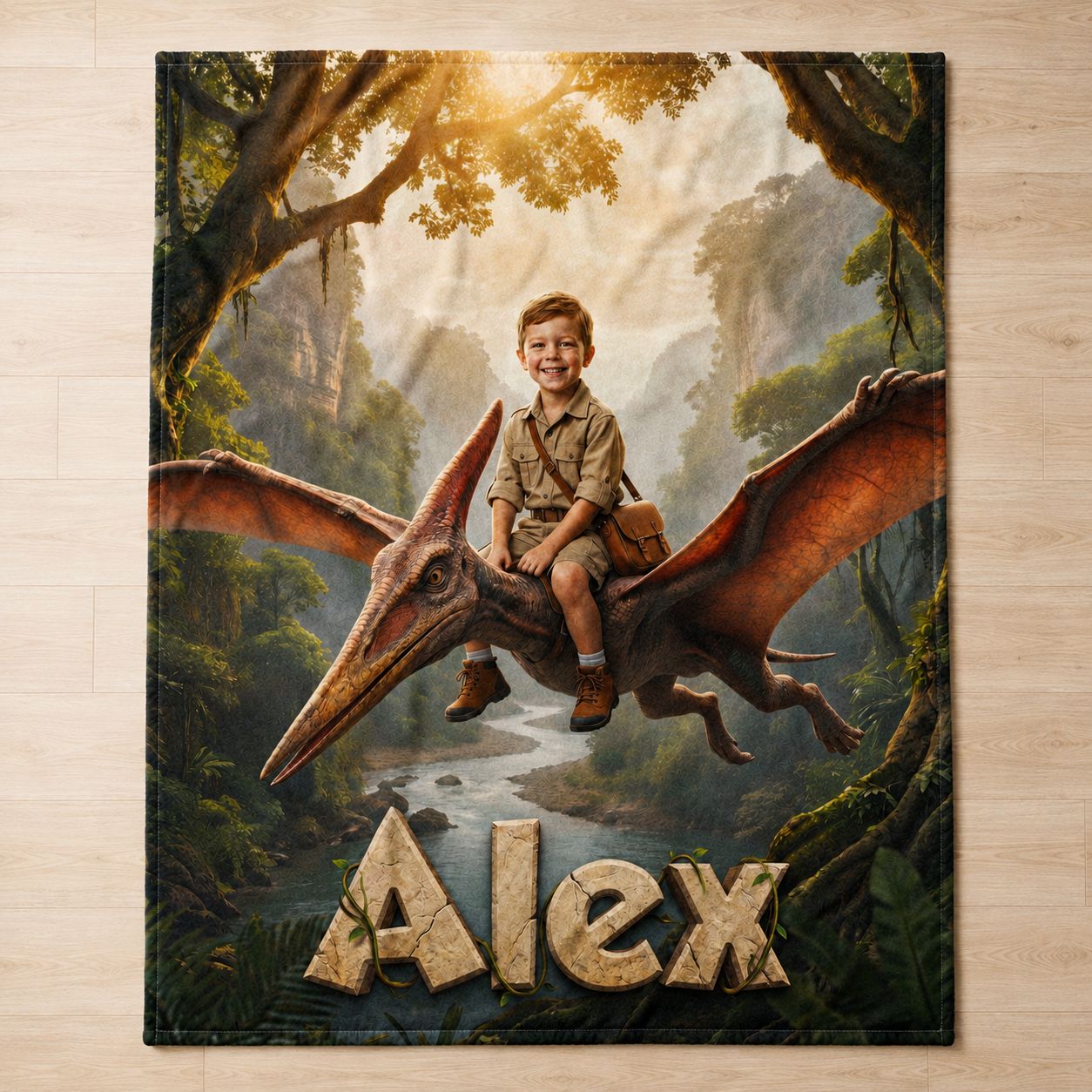 Dinosaur Rider Realistic Personalized Blanket
