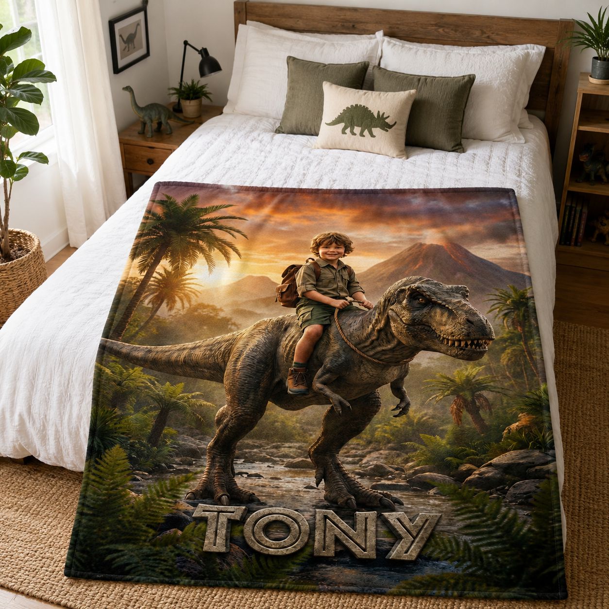 Dinosaur Rider Realistic Personalized Blanket