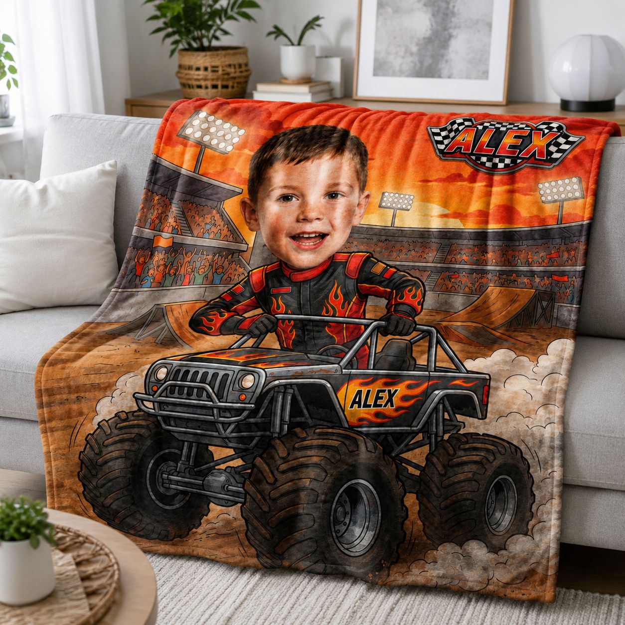 Racing Kid Realistic Face Personalized Blanket