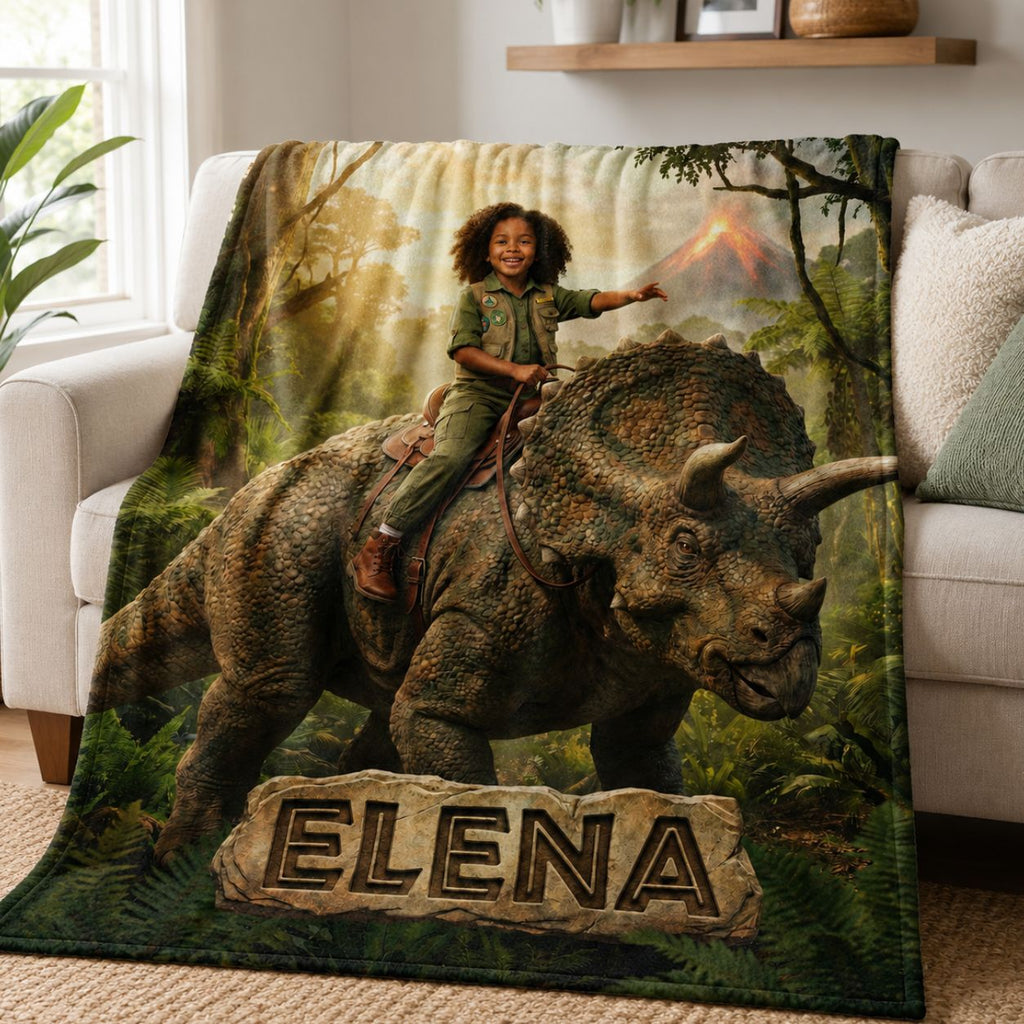 Dinosaur Rider Realistic Personalized Blanket