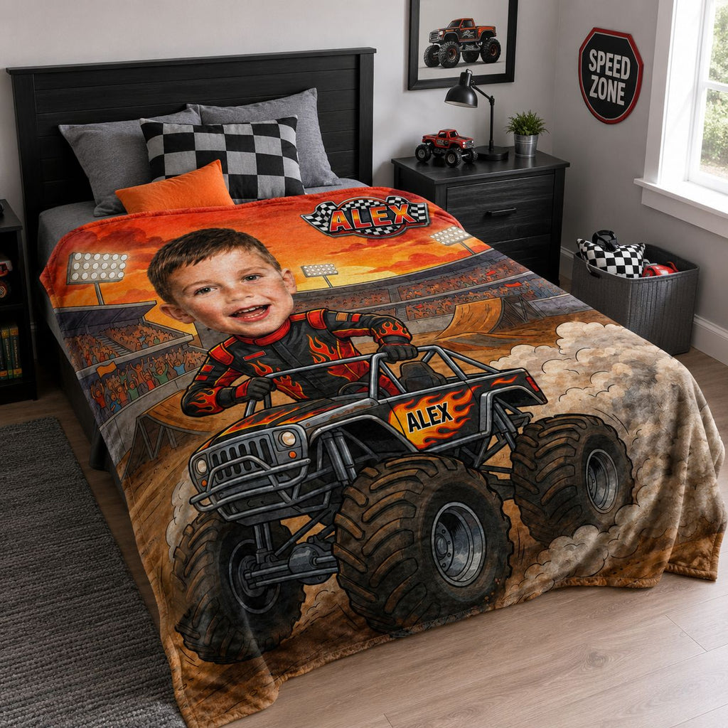 Racing Kid Realistic Face Personalized Blanket