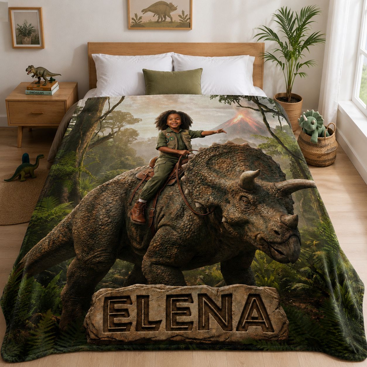 Dinosaur Rider Realistic Personalized Blanket