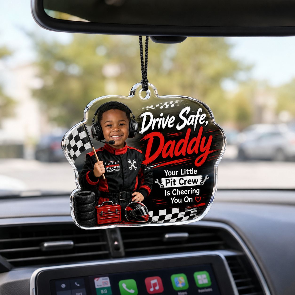 Safe Drive with Pit Crew Personalised Car Hanging Ornament