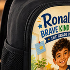 1st Grade 2026 Personalized School Backpack - close-up of custom illustration, fabric texture, and zipper details | Personalized school backpack for kids by Jolliboo