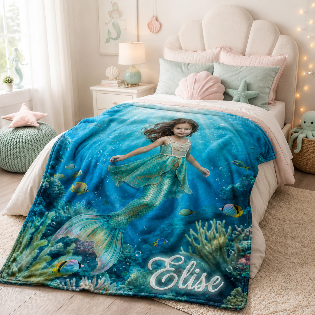 Mermaid Princess Realistic Personalized Blanket