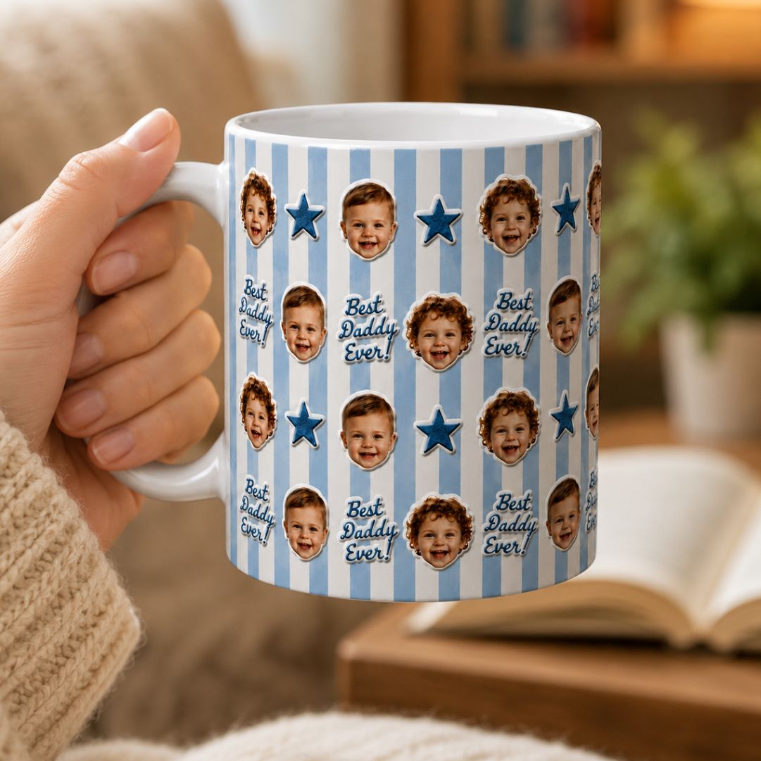 Personalized Best Daddy Ever with Kids Photos Ceramic Mug