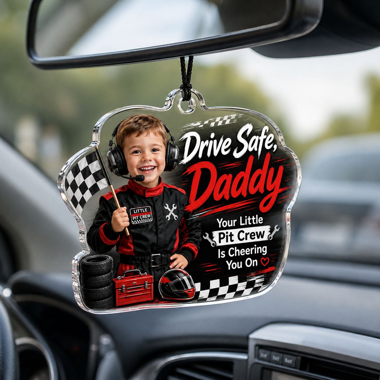 Safe Drive with Pit Crew Personalised Car Hanging Ornament
