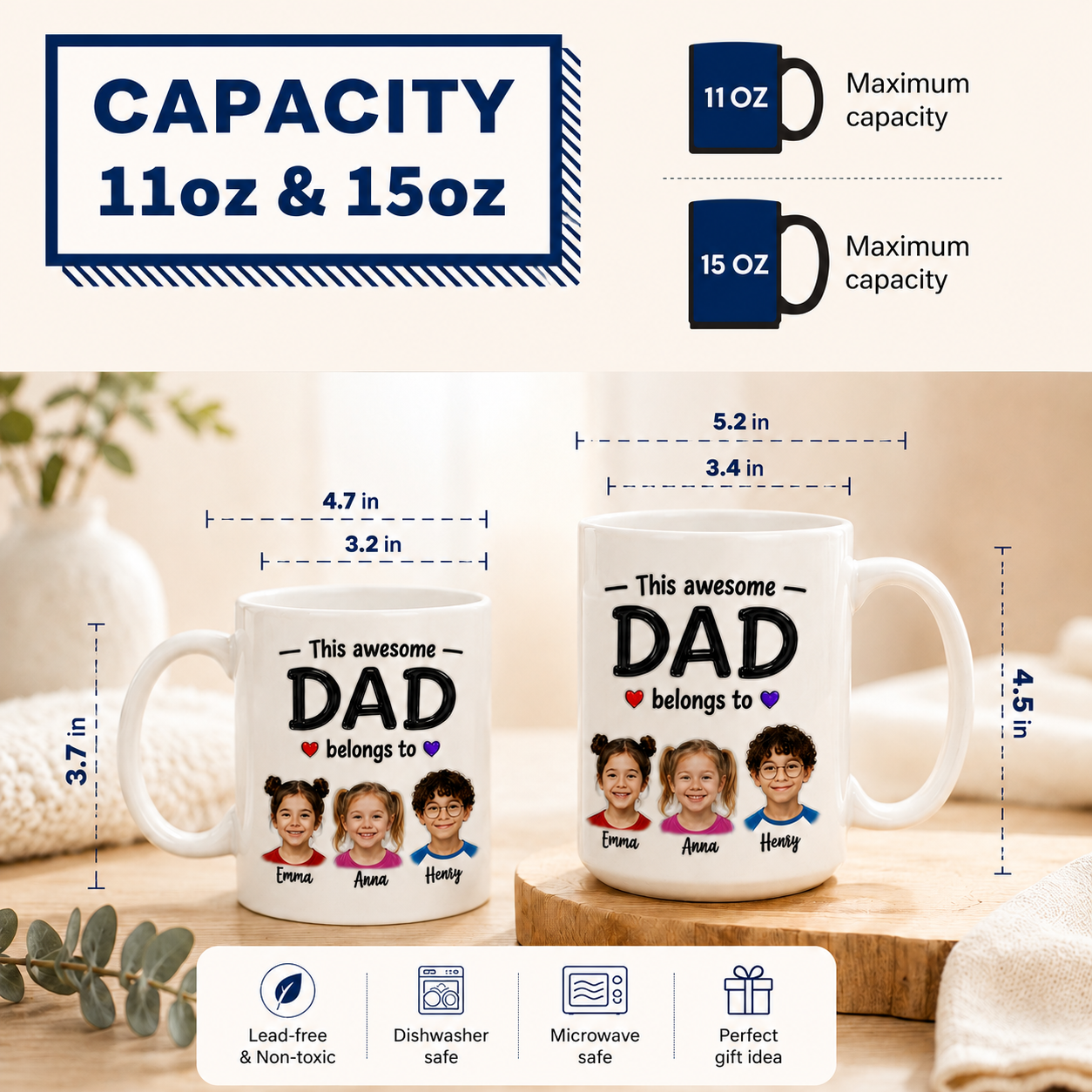 Custom Dad Coffee Mug with Children Names
