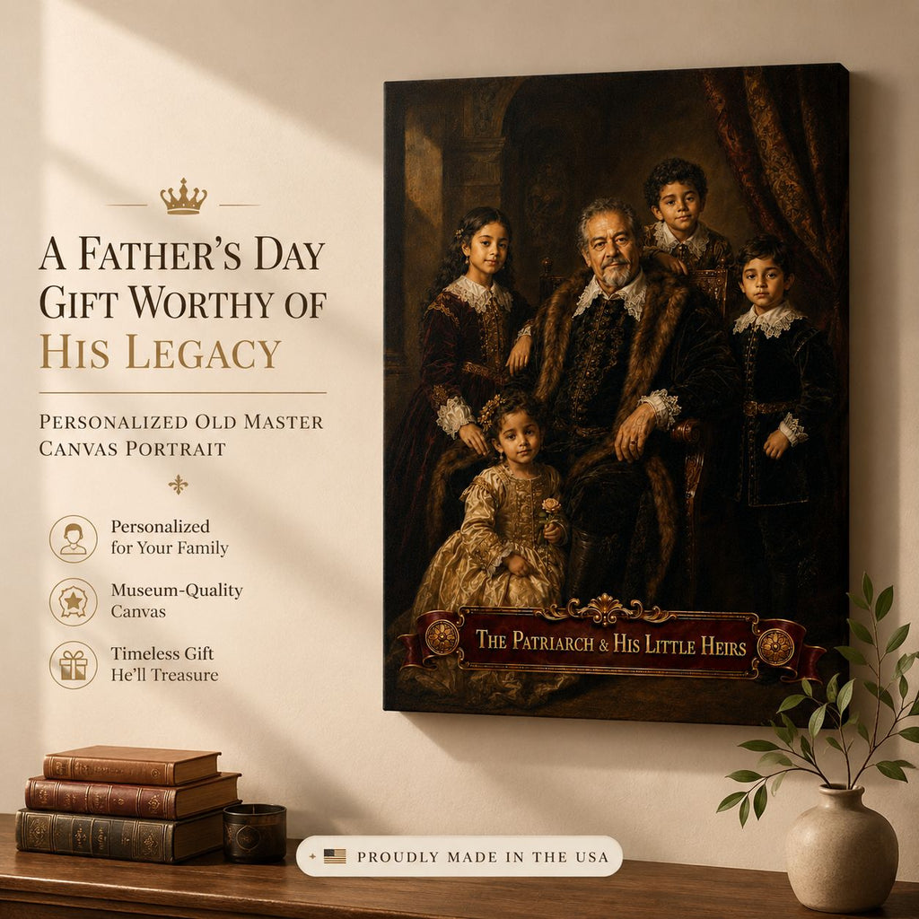 The Patriarch & His Little Heirs Personalized Canvas Portrait