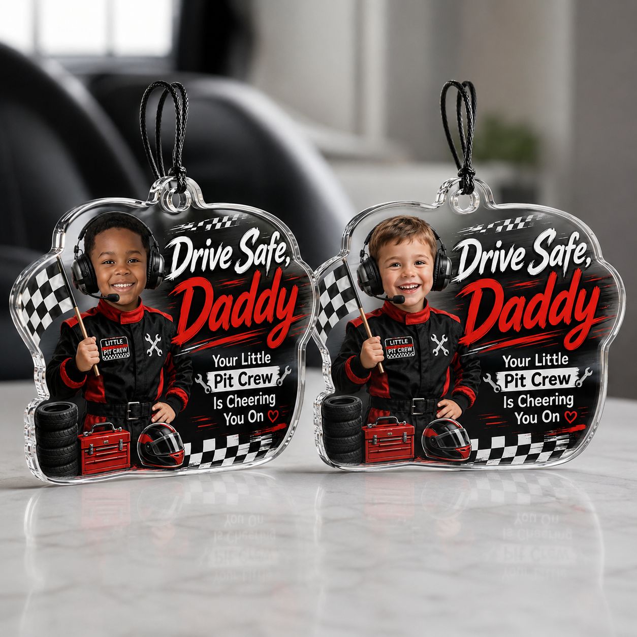 Safe Drive with Pit Crew Personalised Car Hanging Ornament