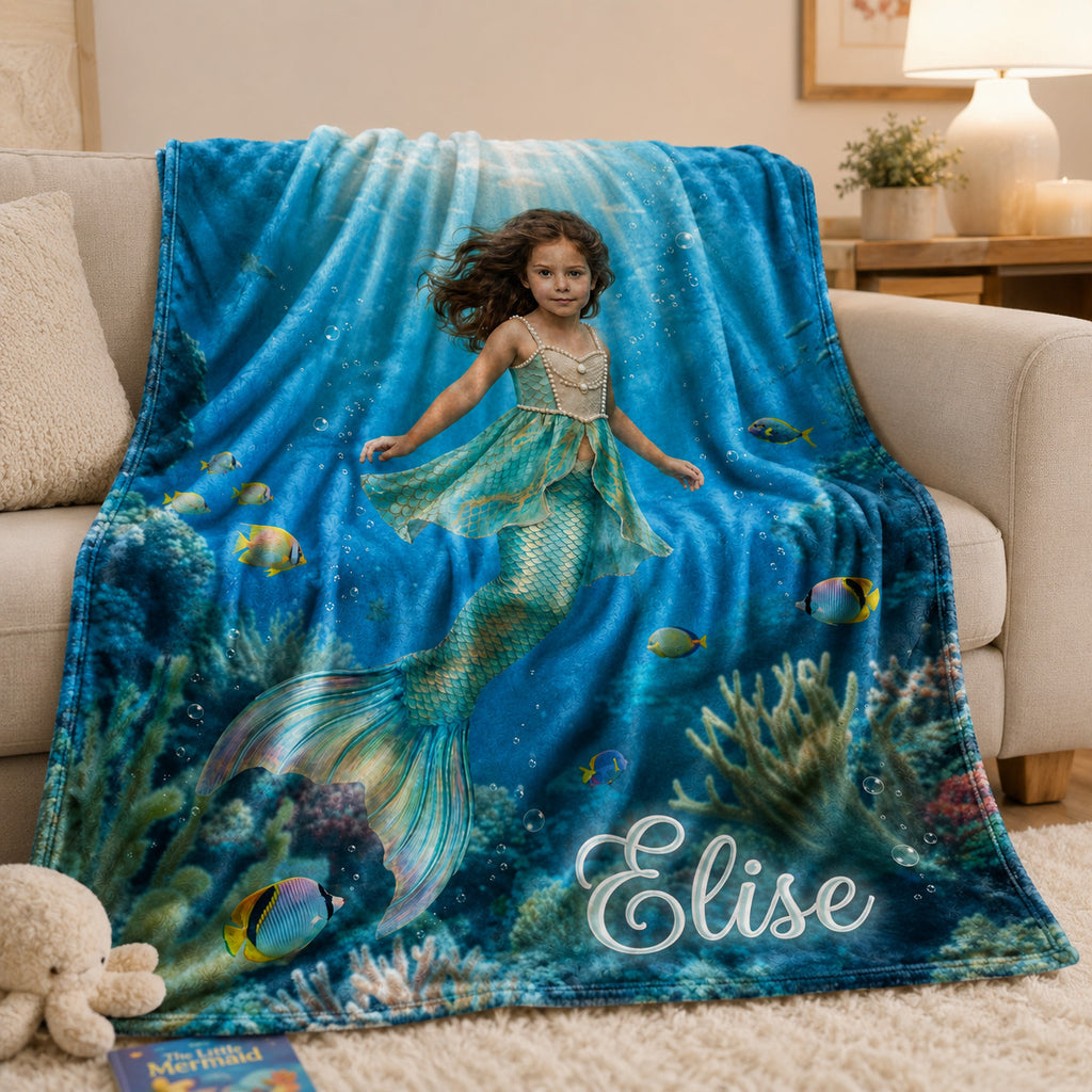 Mermaid Princess Realistic Personalized Blanket