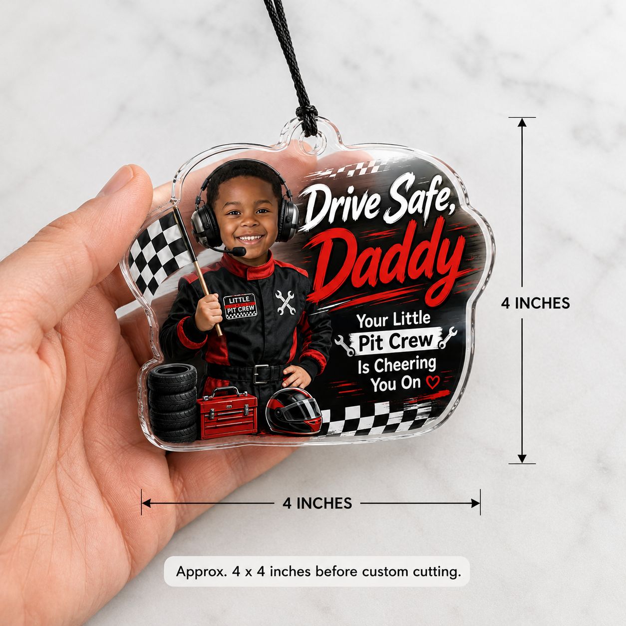 Safe Drive with Pit Crew Personalised Car Hanging Ornament