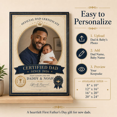 First Dad Certification Personalised Canvas