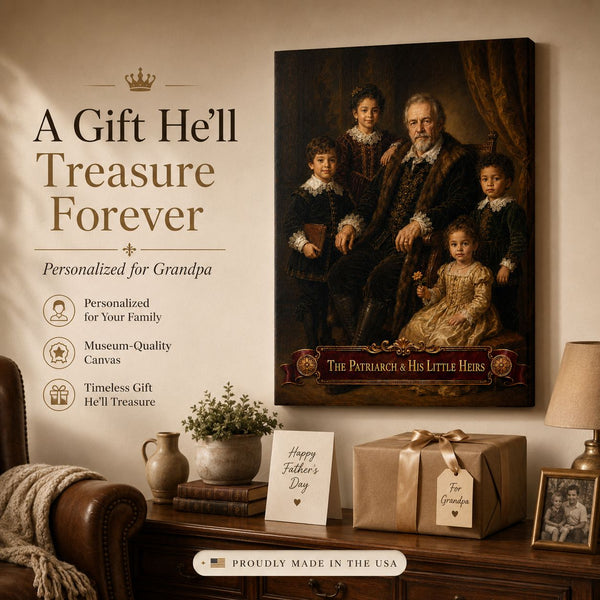 The Patriarch & His Little Heirs Personalized Canvas Portrait