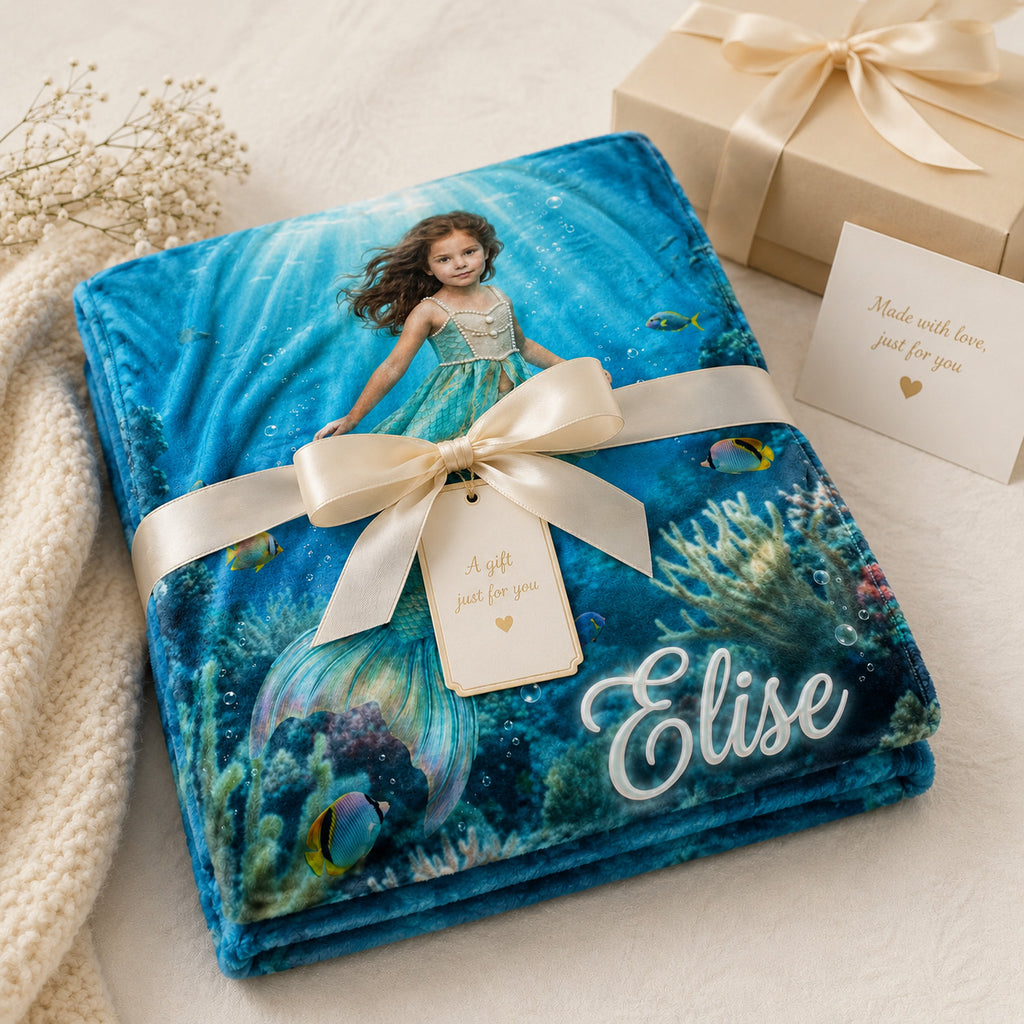 Mermaid Princess Realistic Personalized Blanket