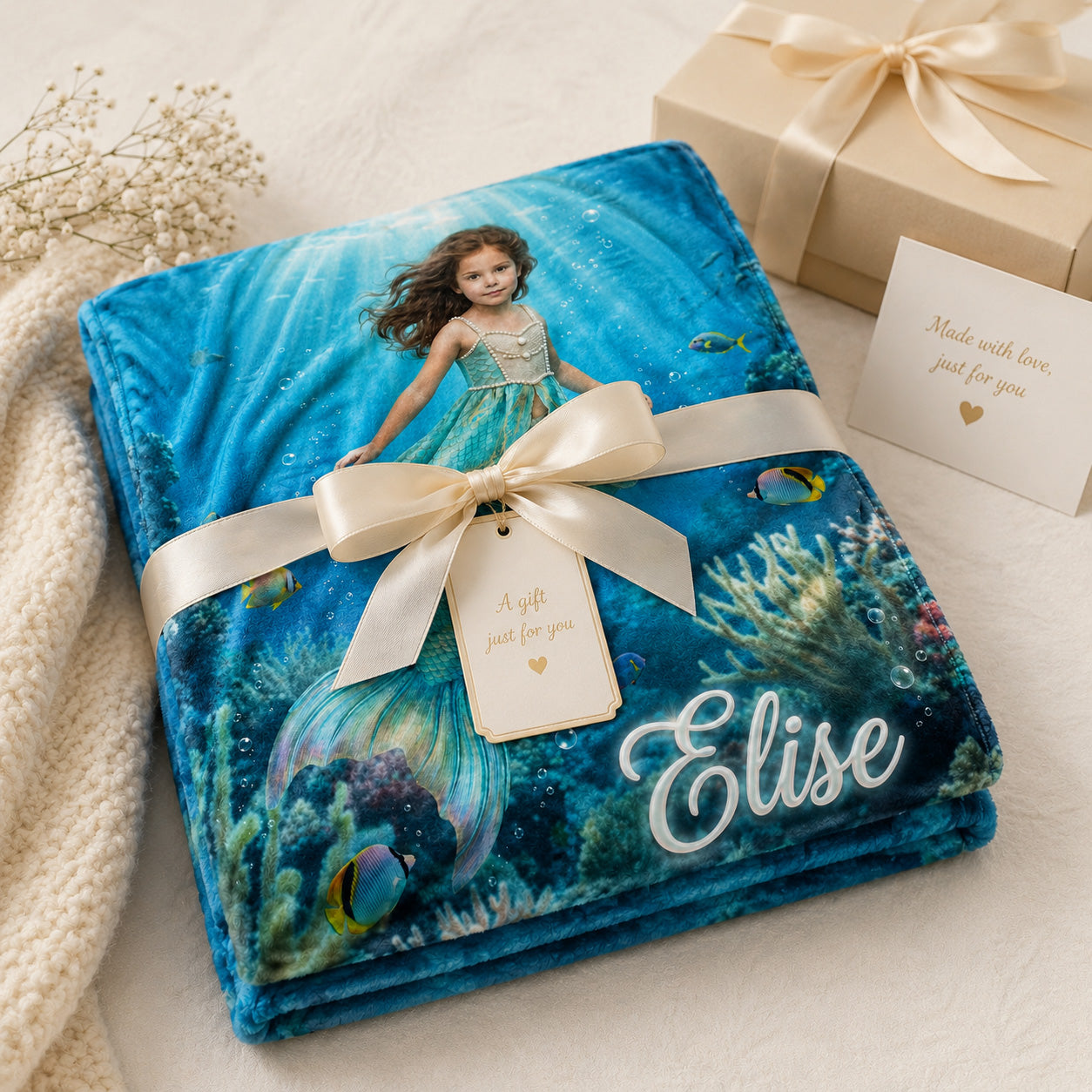 Mermaid Princess Realistic Personalized Blanket