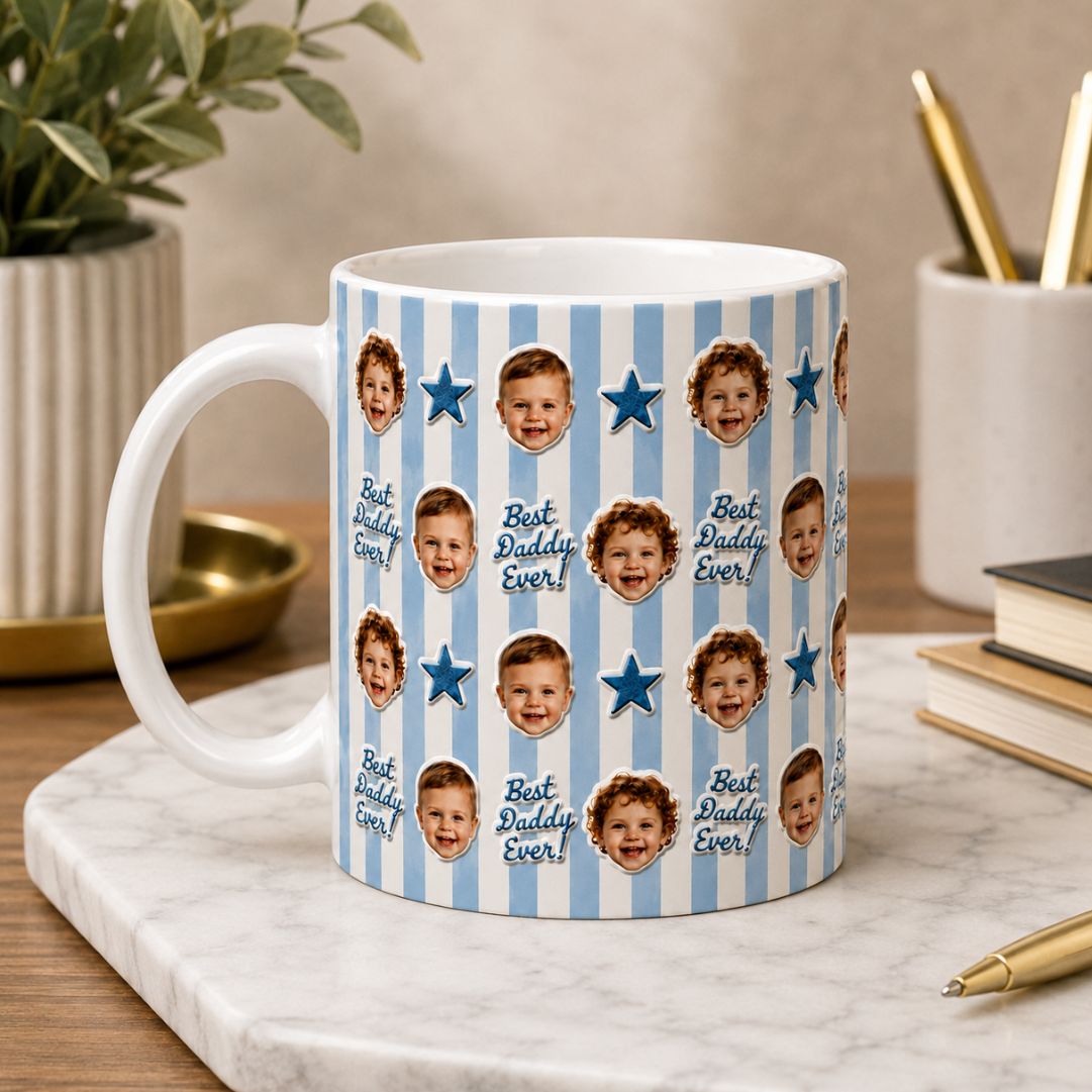 Personalized Best Daddy Ever with Kids Photos Ceramic Mug