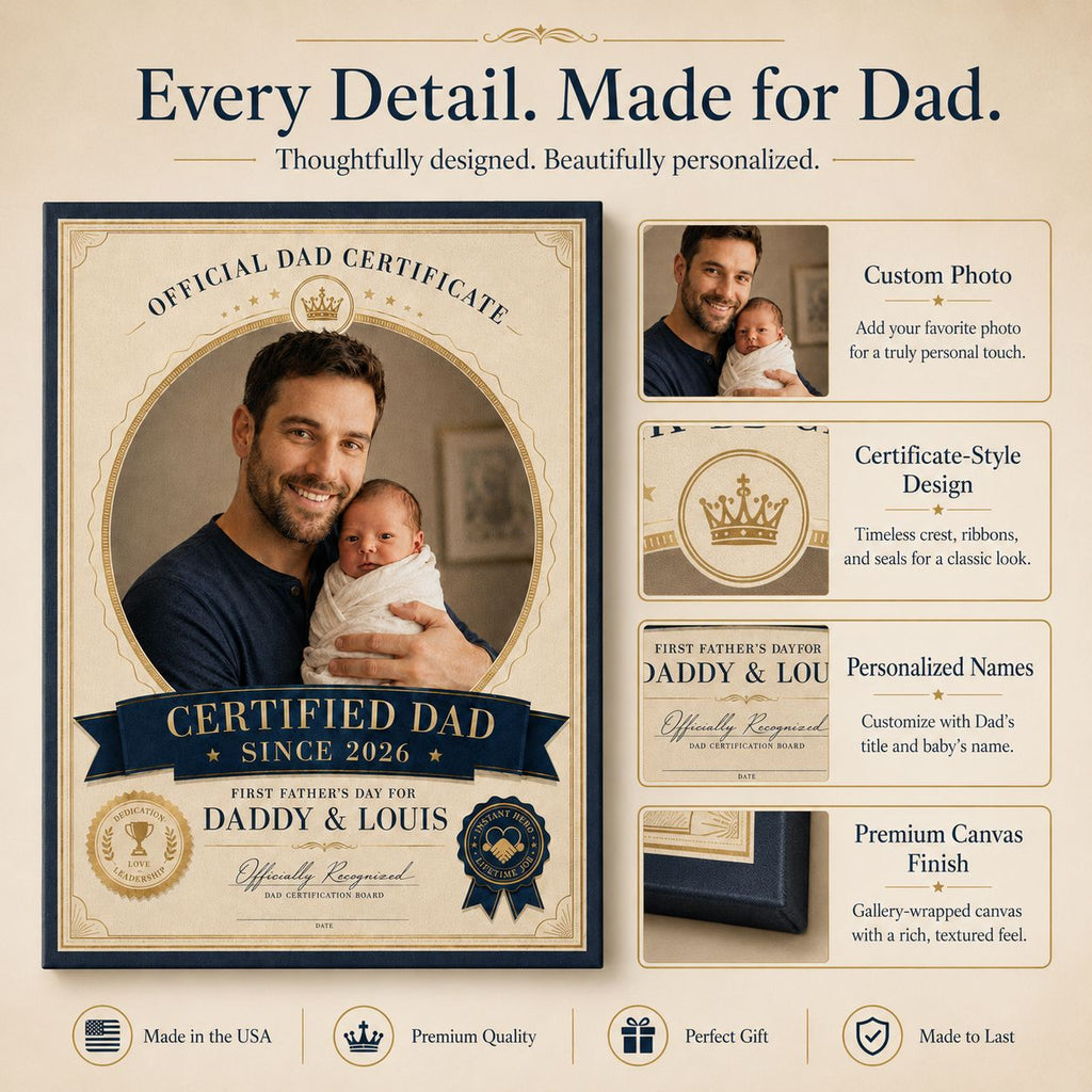 First Dad Certification Personalised Canvas