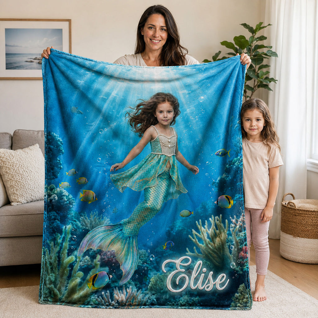 Mermaid Princess Realistic Personalized Blanket