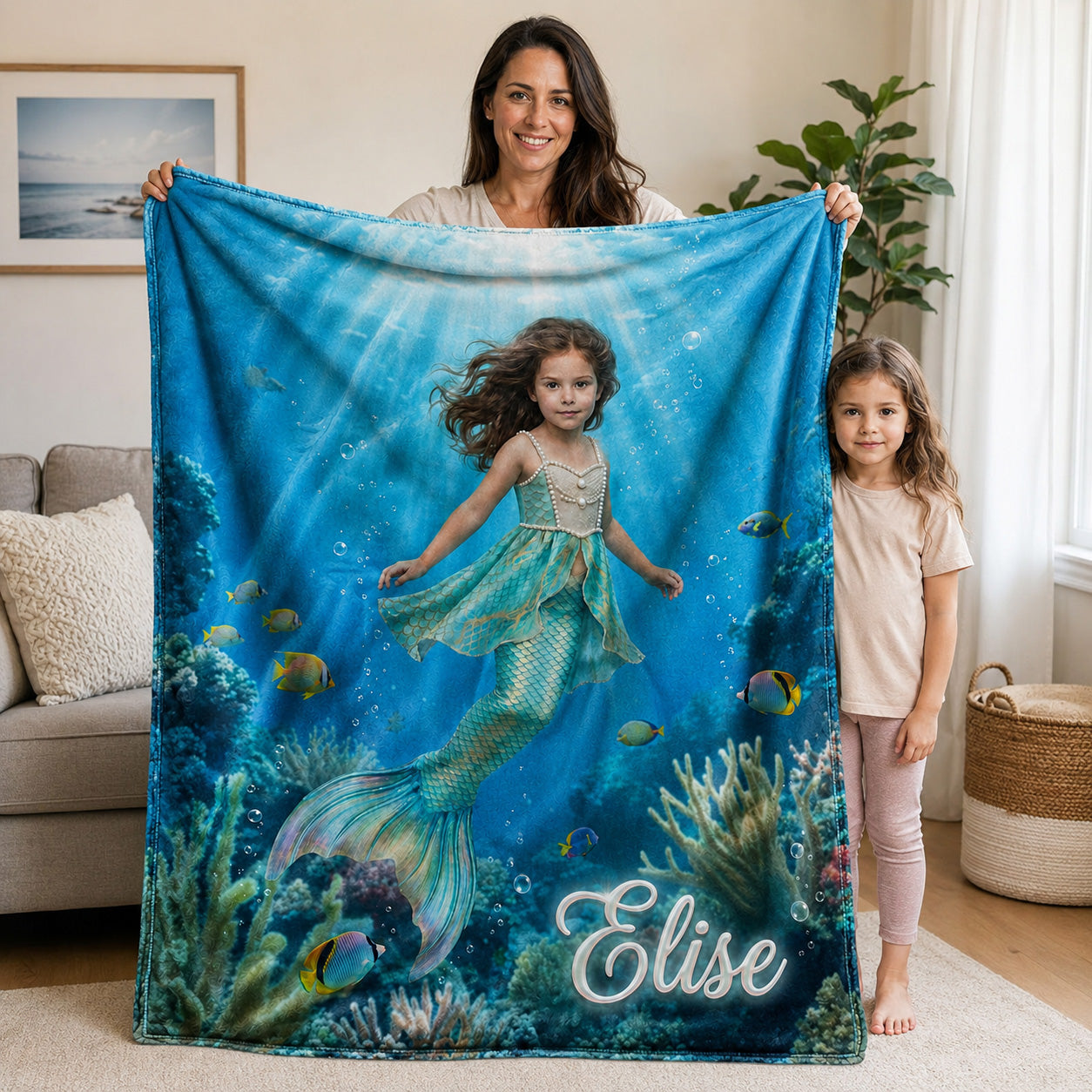 Mermaid Princess Realistic Personalized Blanket