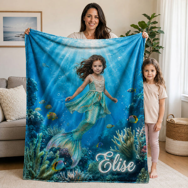 Mermaid Princess Realistic Personalized Blanket
