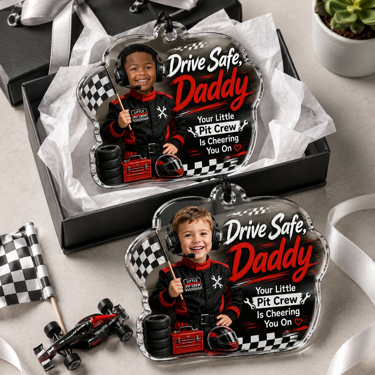 Safe Drive with Pit Crew Personalised Car Hanging Ornament