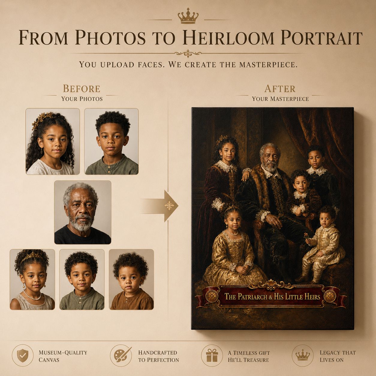 The Patriarch & His Little Heirs Personalized Canvas Portrait
