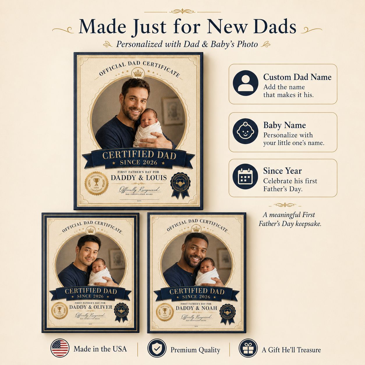 First Dad Certification Personalised Canvas