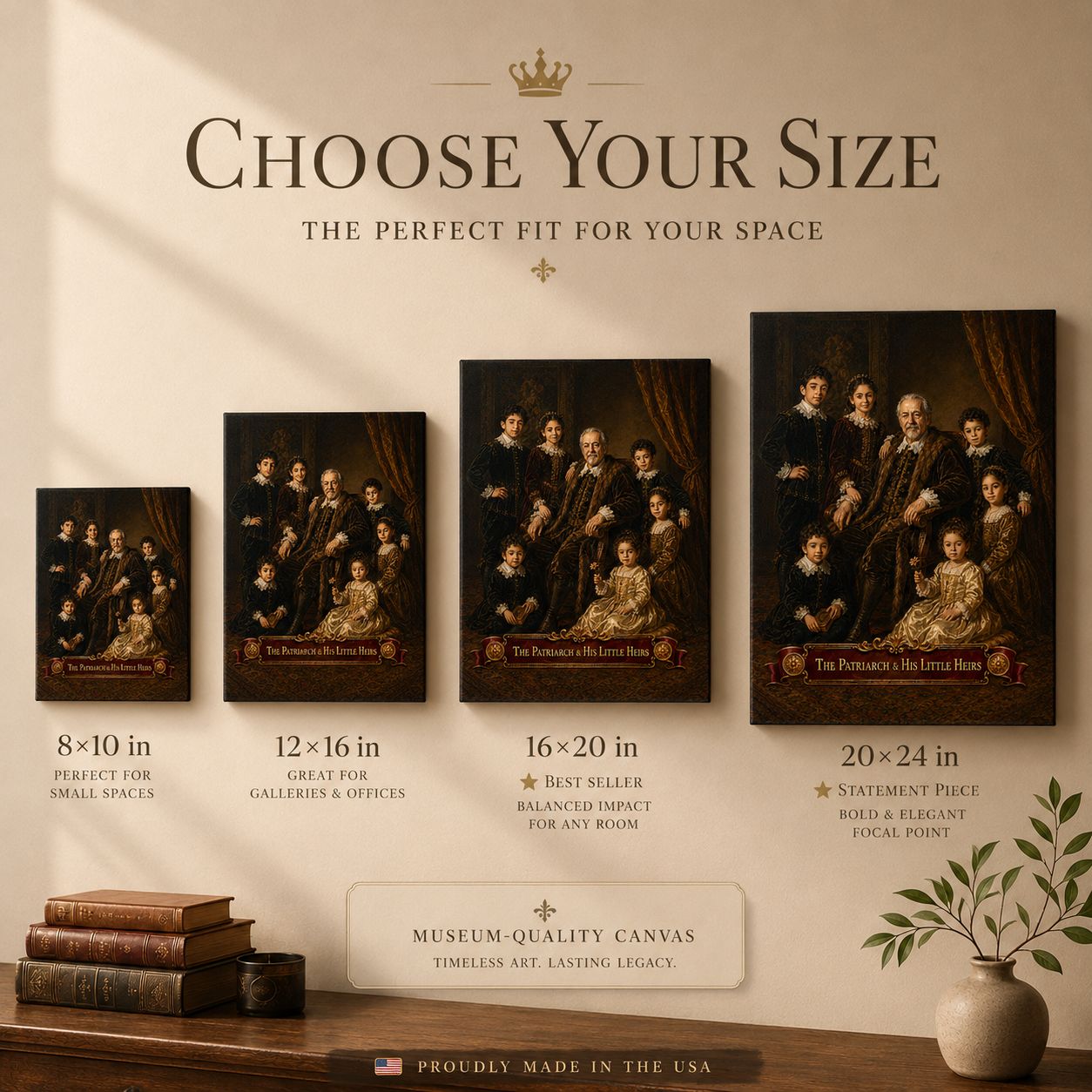The Patriarch & His Little Heirs Personalized Canvas Portrait