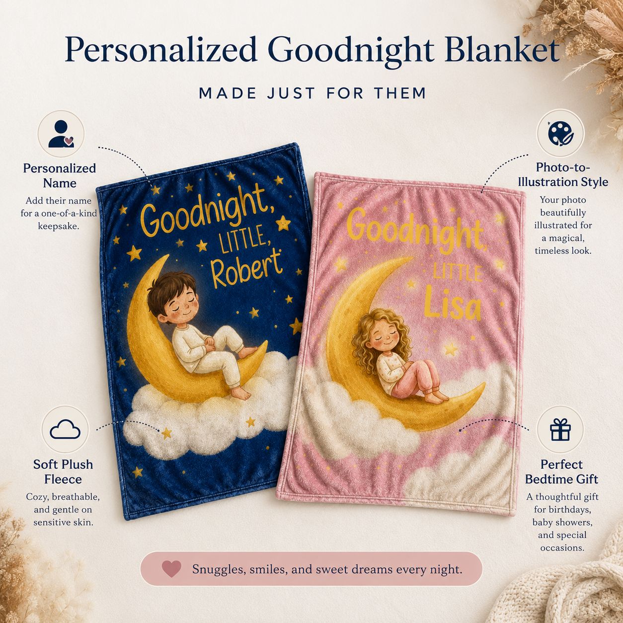 Goodnight Little Dreamer Personalized Blanket