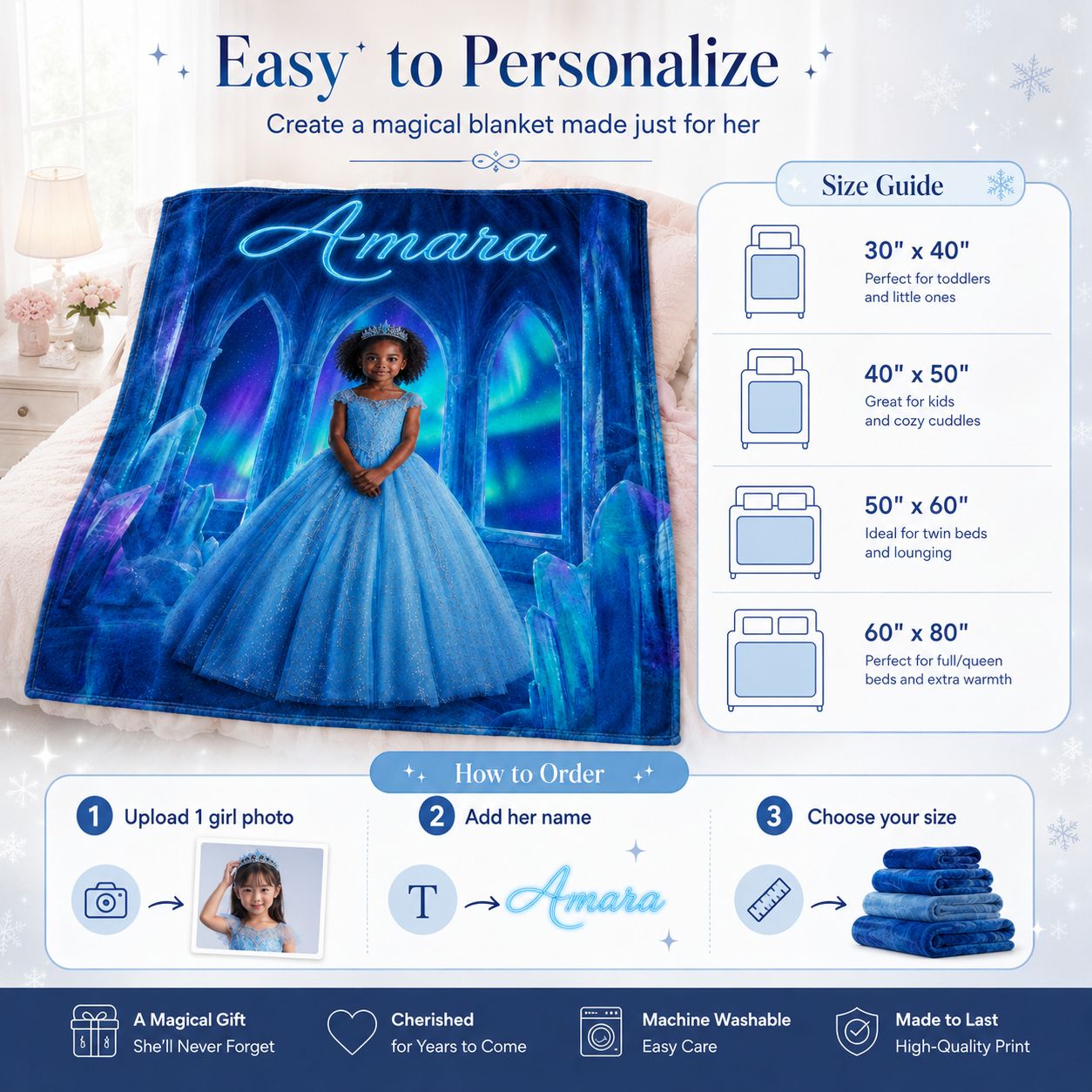Little Ice Princess Realistic Personalized Blanket