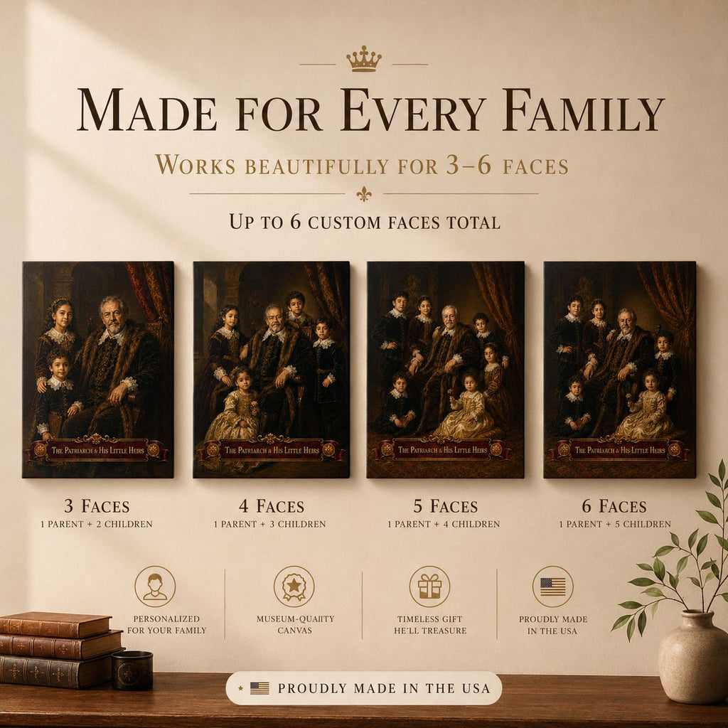 The Patriarch & His Little Heirs Personalized Canvas Portrait