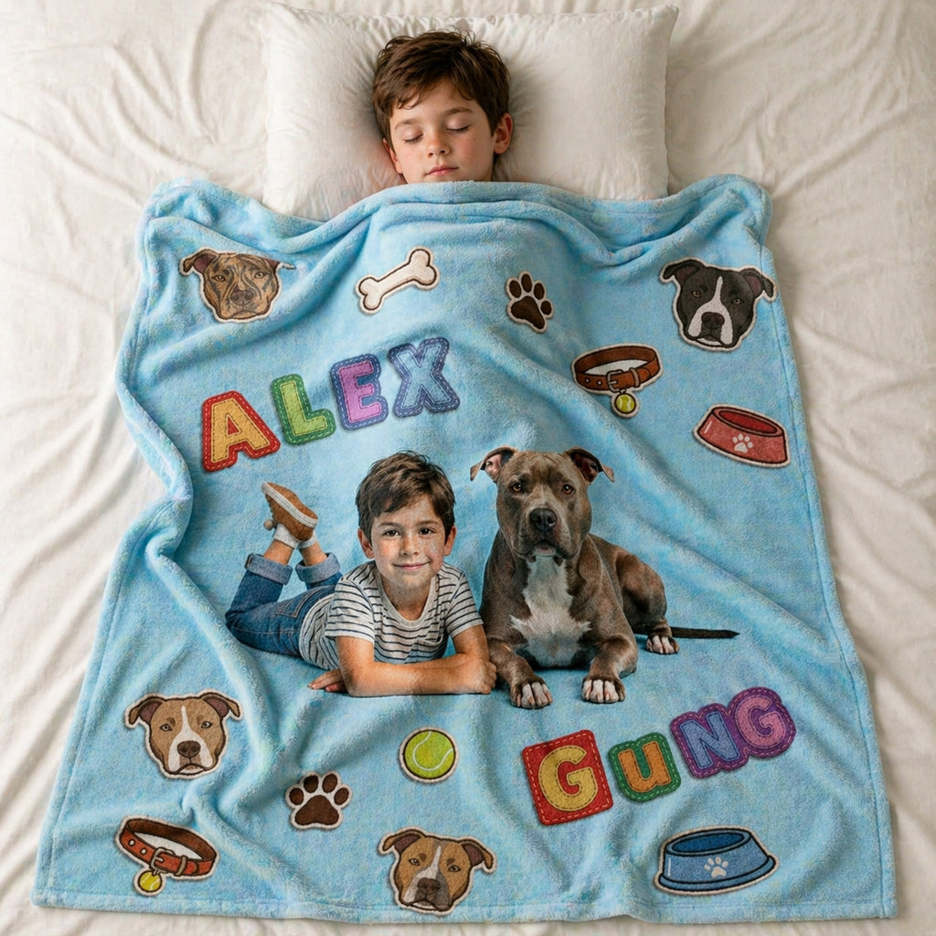 Kid & Pet Realistic Personalized Pattern Blanket