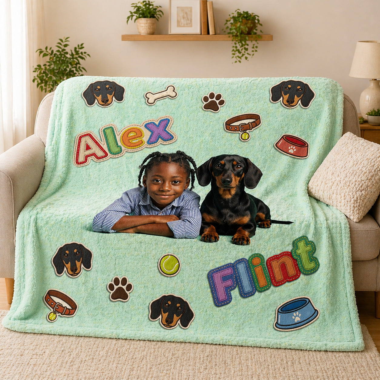 Kid & Pet Realistic Personalized Pattern Blanket
