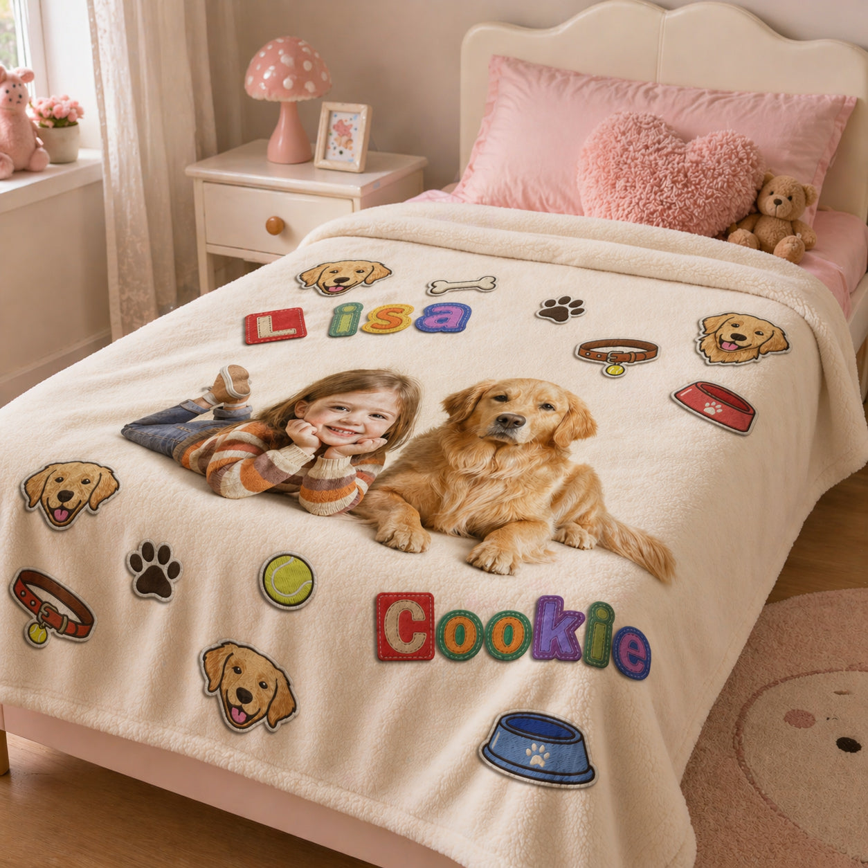 Kid & Pet Realistic Personalized Pattern Blanket