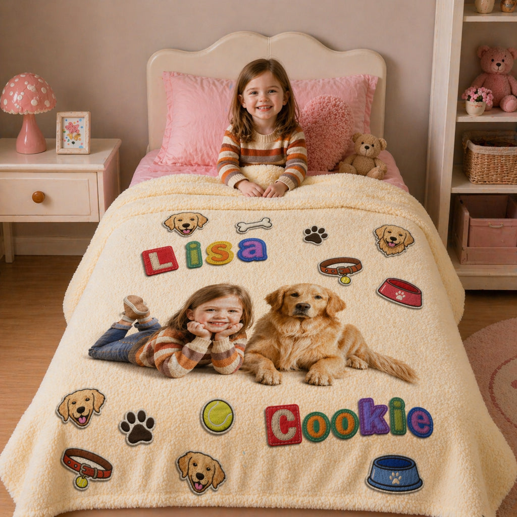 Kid & Pet Realistic Personalized Pattern Blanket