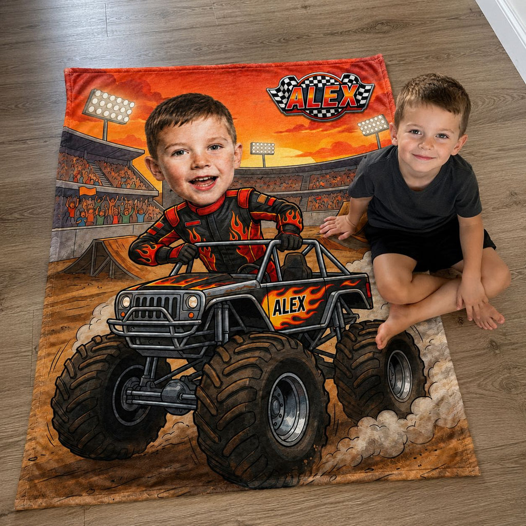 Racing Kid Realistic Face Personalized Blanket