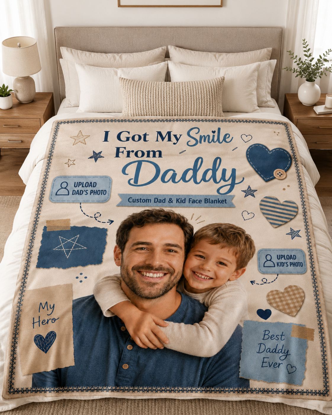 I Got My Smile From Daddy – Custom Dad & Kid Face Blanket