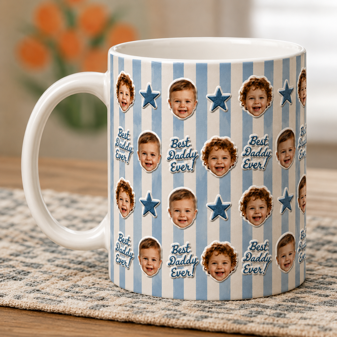 Personalized Best Daddy Ever with Kids Photos Ceramic Mug