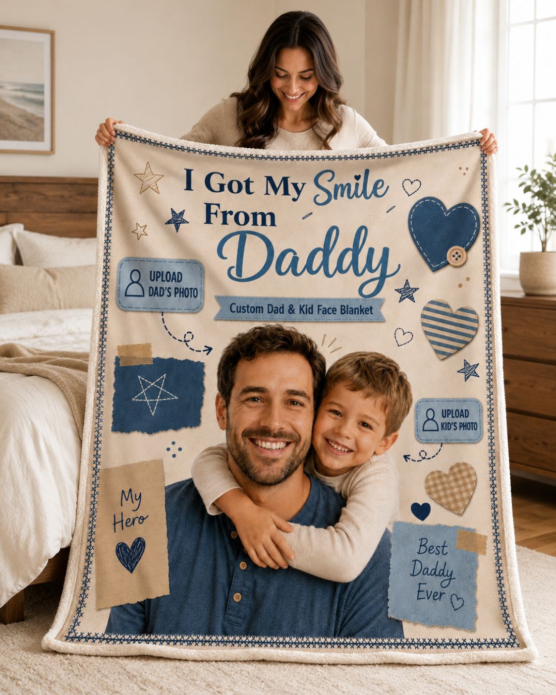 I Got My Smile From Daddy – Custom Dad & Kid Face Blanket