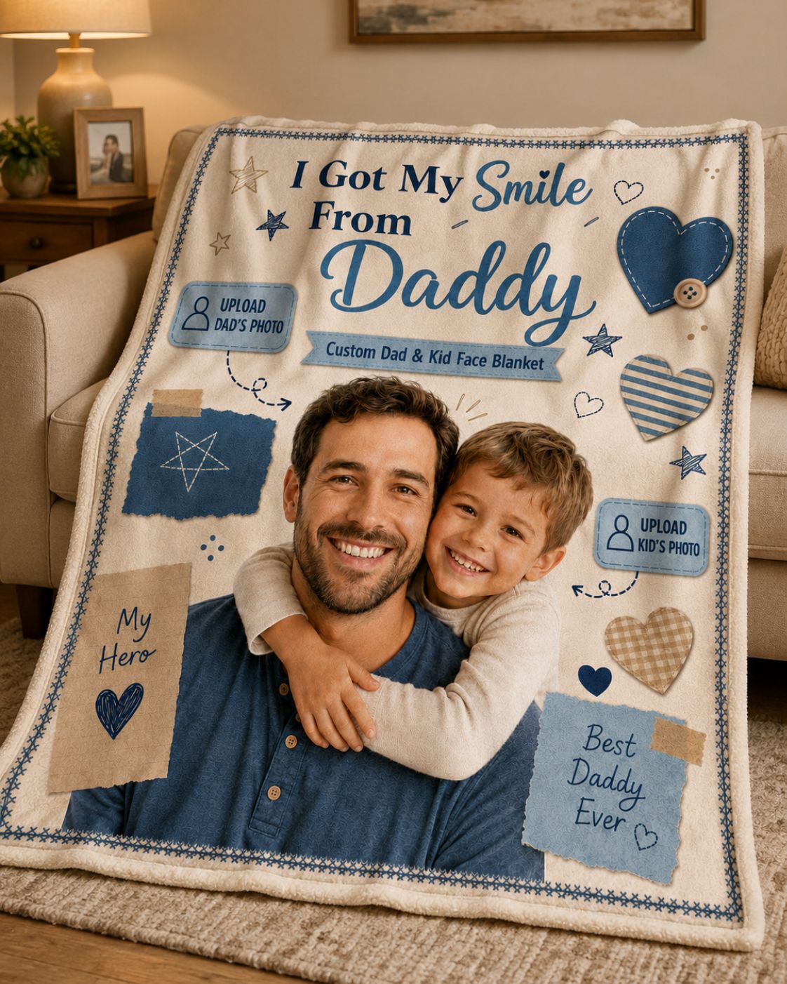 I Got My Smile From Daddy – Custom Dad & Kid Face Blanket