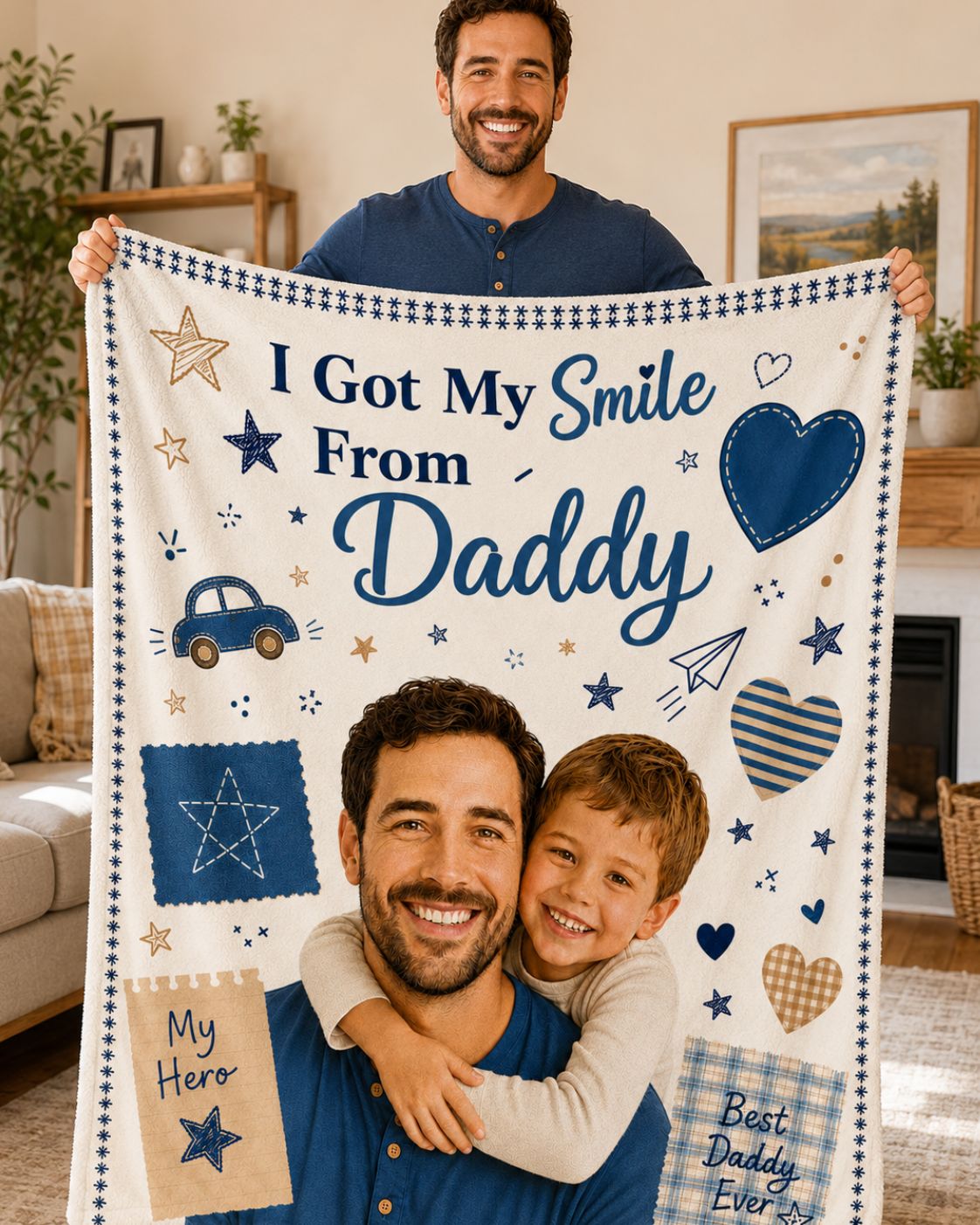 I Got My Smile From Daddy – Custom Dad & Kid Face Blanket