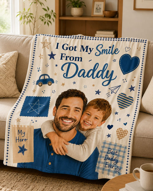 I Got My Smile From Daddy – Custom Dad & Kid Face Blanket