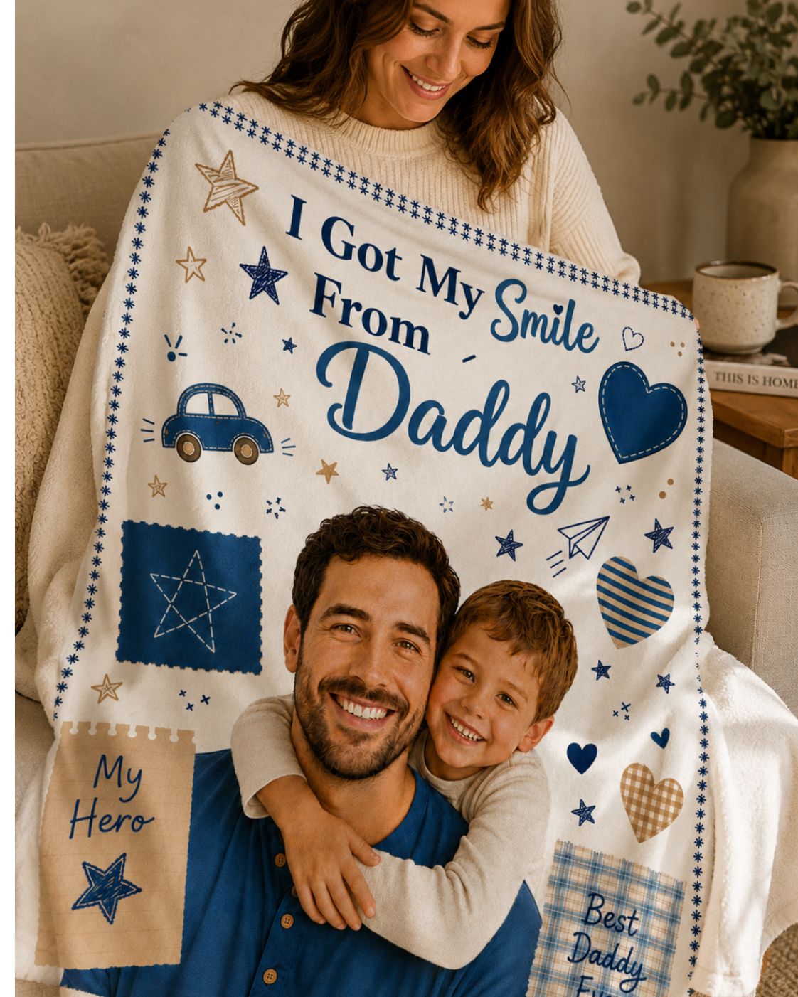 I Got My Smile From Daddy – Custom Dad & Kid Face Blanket