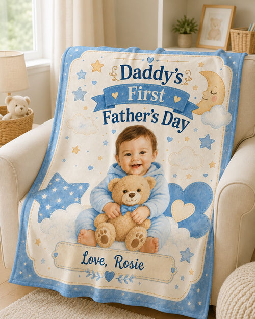 Daddy’s First Father’s Day Custom Kid Photo Blanket