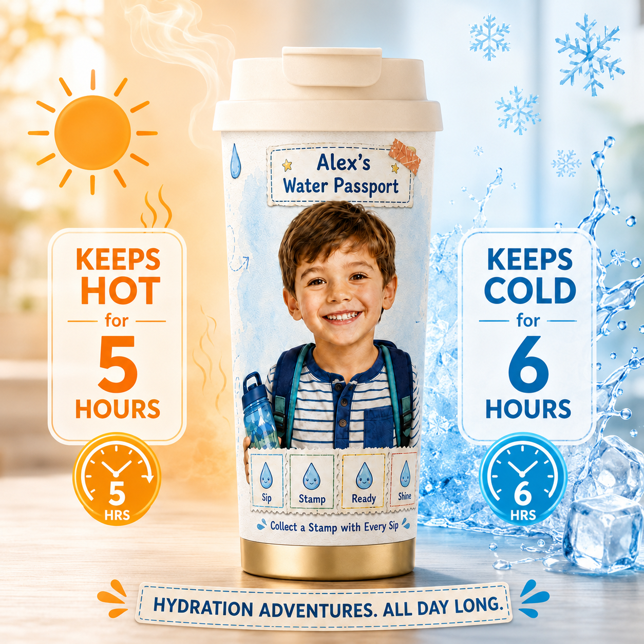 Water Passport Personalised Insulated Tumbler - gallery image 4 | Personalized insulated tumbler for kids by Jolliboo