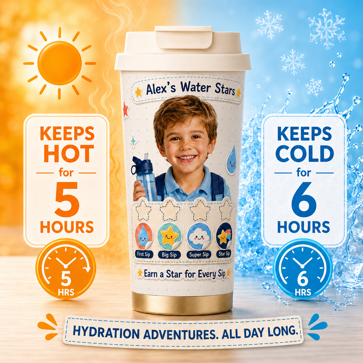 Water Stars Personalised Insulated Tumbler - gallery image 13 | Personalized insulated tumbler for kids by Jolliboo