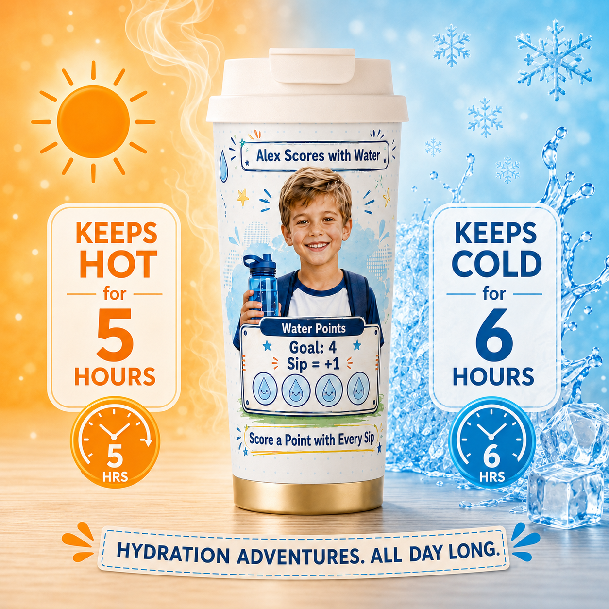 Water Scoreboard Personalised Insulated Tumbler - gallery image 16 | Personalized insulated tumbler for kids by Jolliboo